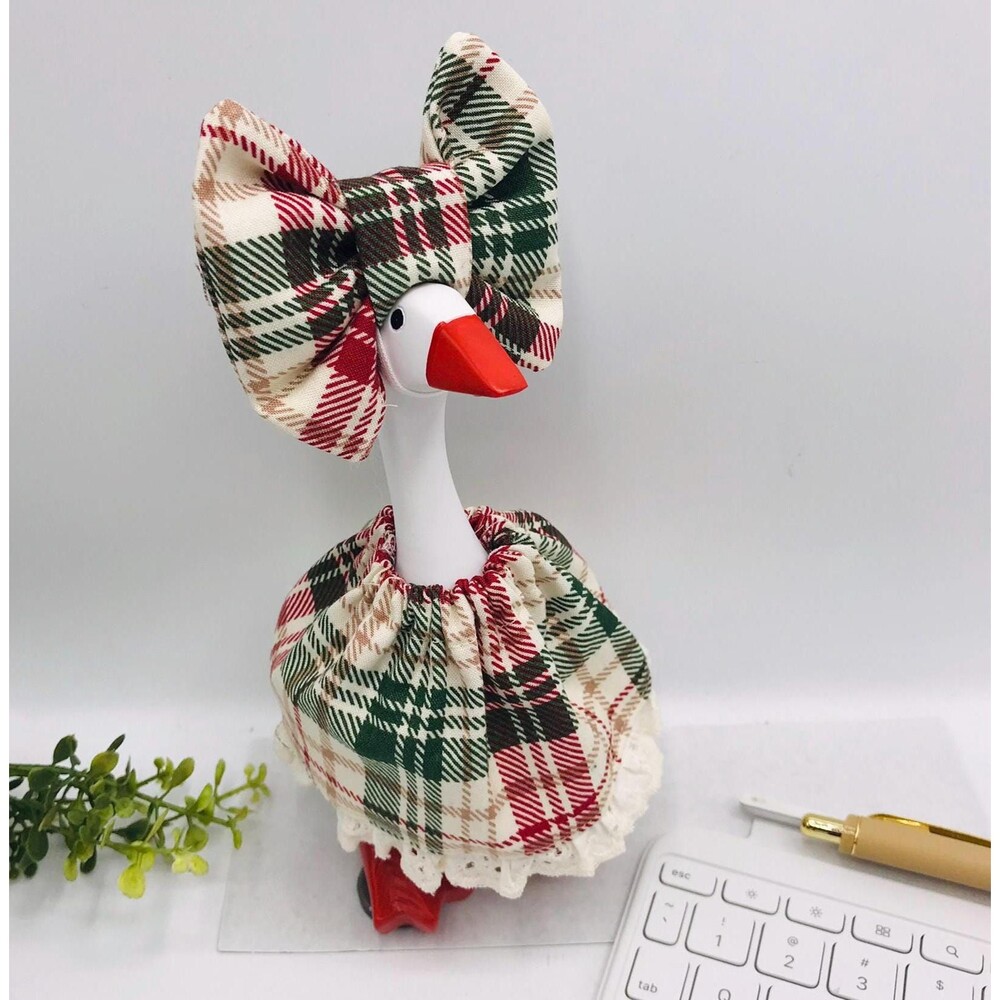 Desk Goose Dress & Bow Outfit For 7" Desktop Goose Handmade Christmas Plaid